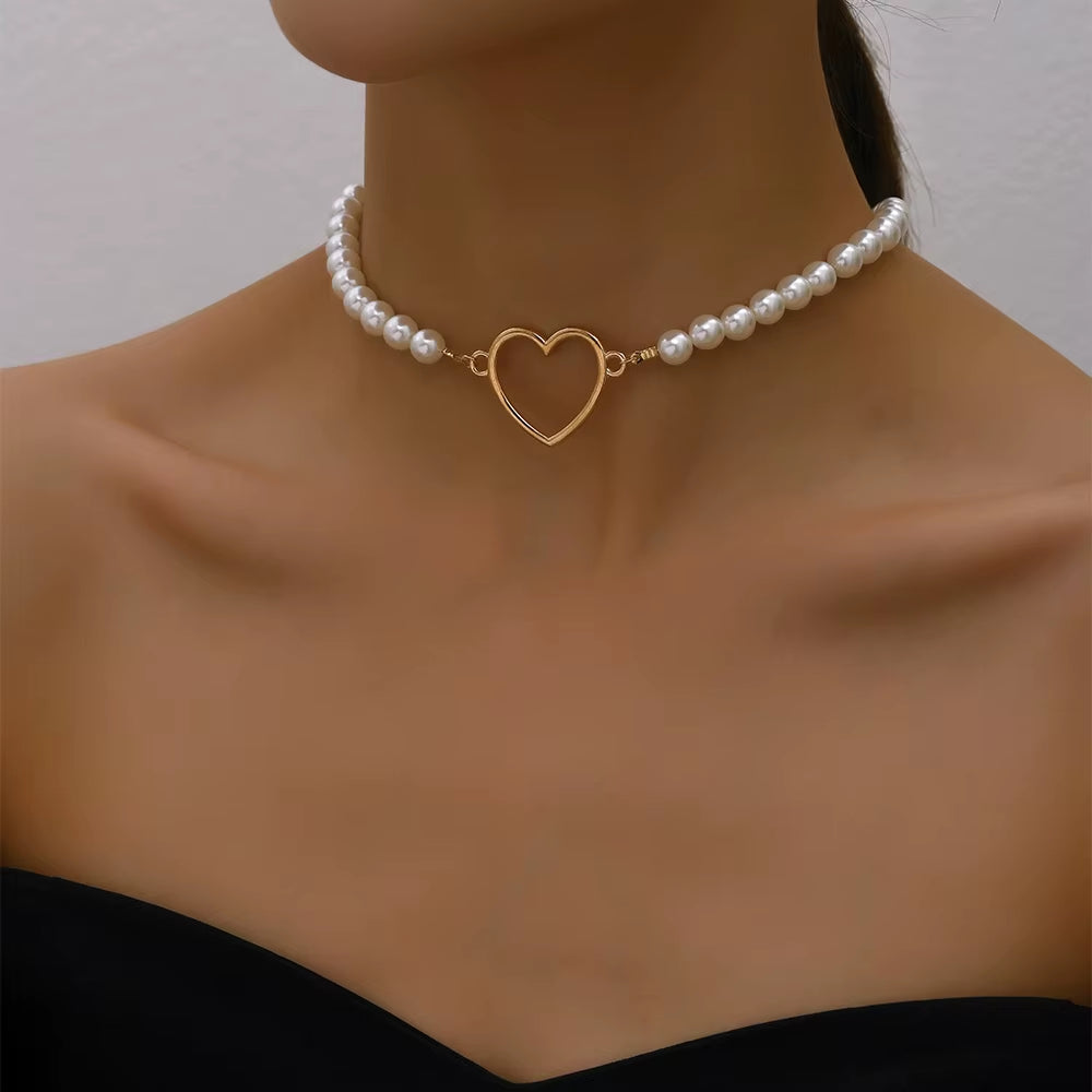 2023 Trend Elegant Jewelry Wedding Big Pearl Necklace for Women Fashion Imitation Pearl Green Rose Color Stone Choker Necklace