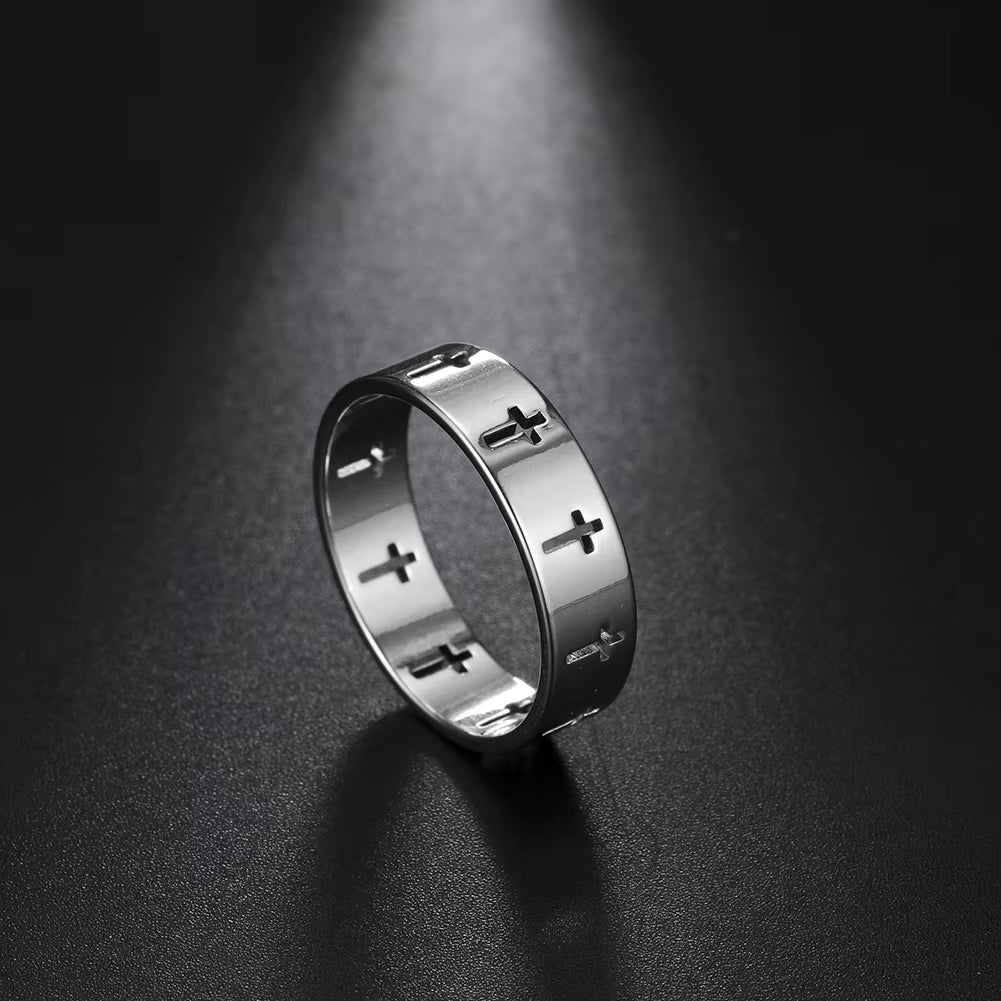 Hollow Cross Men'S Ring Women Supernatural Jesus Stainless Steel Engagement Couple Rings 2025 Jewelry Anniversary Gifts
