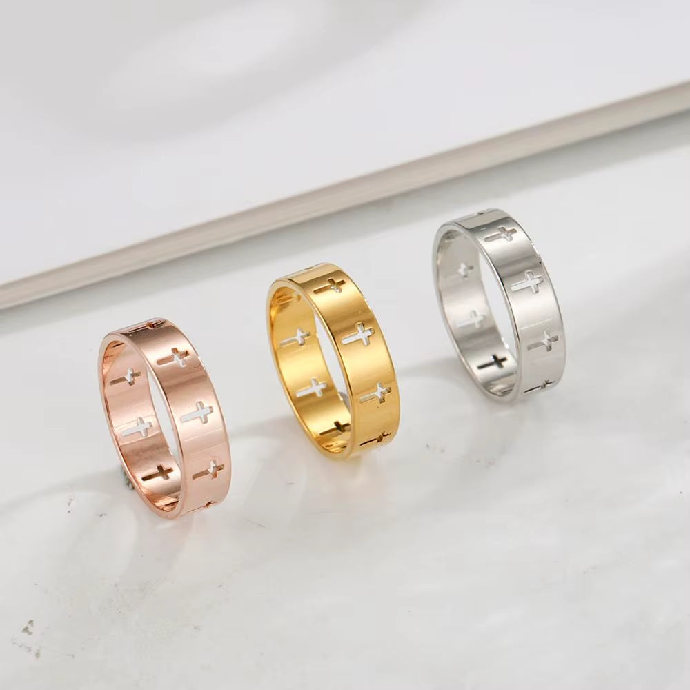 Hollow Cross Men'S Ring Women Supernatural Jesus Stainless Steel Engagement Couple Rings 2025 Jewelry Anniversary Gifts