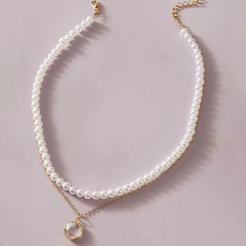 2023 Trend Elegant Jewelry Wedding Big Pearl Necklace for Women Fashion Imitation Pearl Green Rose Color Stone Choker Necklace