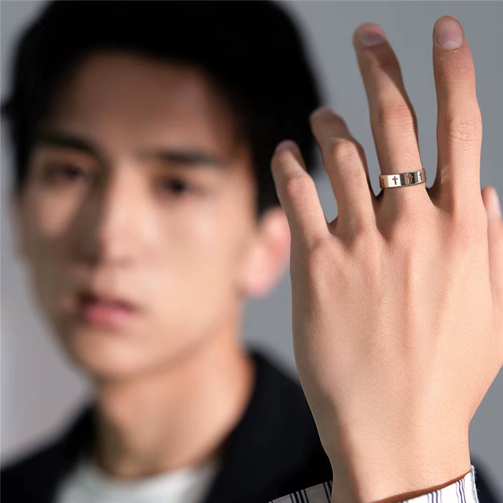 Hollow Cross Men'S Ring Women Supernatural Jesus Stainless Steel Engagement Couple Rings 2025 Jewelry Anniversary Gifts