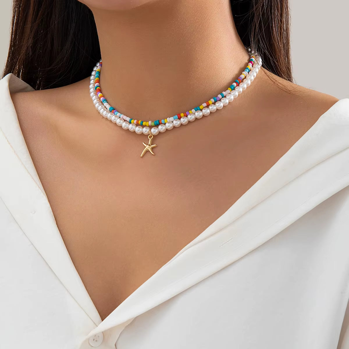 2023 Trend Elegant Jewelry Wedding Big Pearl Necklace for Women Fashion Imitation Pearl Green Rose Color Stone Choker Necklace
