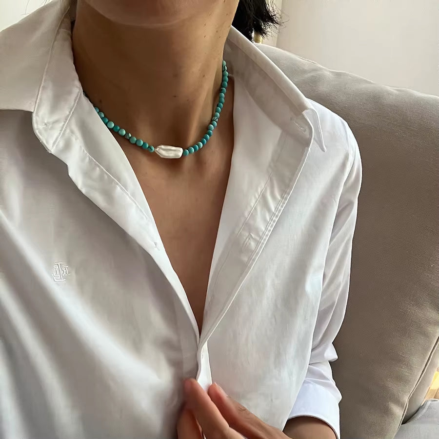 2023 Trend Elegant Jewelry Wedding Big Pearl Necklace for Women Fashion Imitation Pearl Green Rose Color Stone Choker Necklace