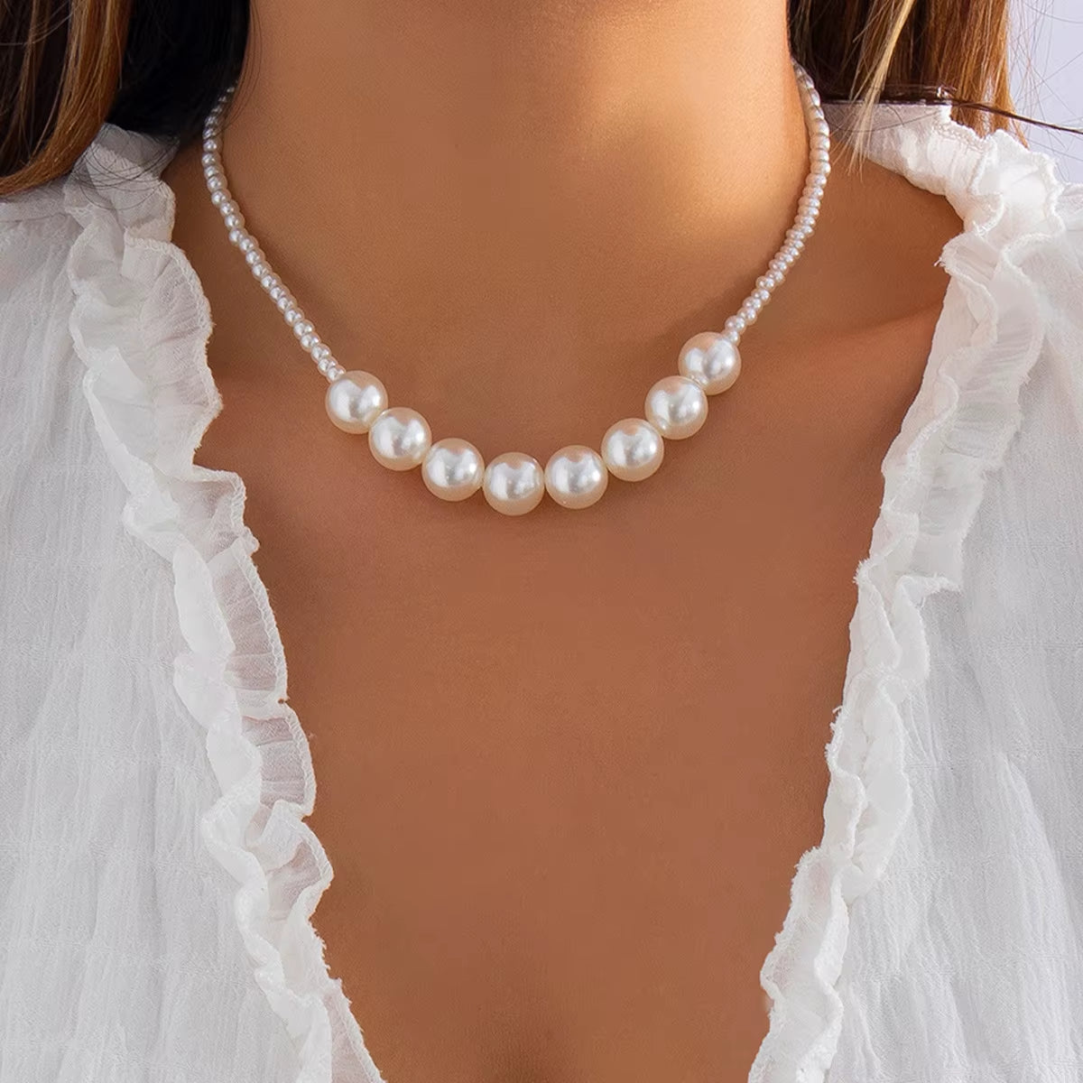 2023 Trend Elegant Jewelry Wedding Big Pearl Necklace for Women Fashion Imitation Pearl Green Rose Color Stone Choker Necklace